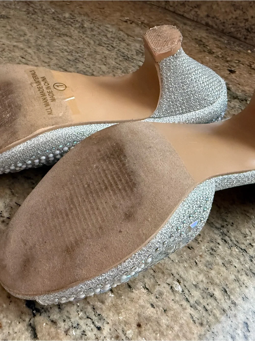 Girls' Fancy Silver Sparkle Rhinestone Embellished Open-Toe Dress Heels | Size 1